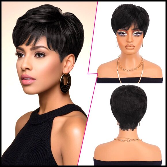Human Hair Pixie Wig Glueless Layered Straight Modern Short Wig with Bangs main image 6